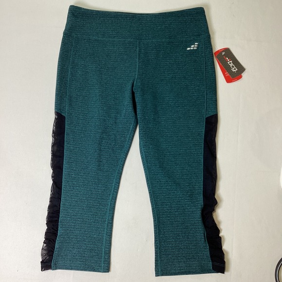 bcg Pants - BCG NWT L Women Teal Textured Mesh Ruffle Capri Leggings Training Tight Fit Yoga